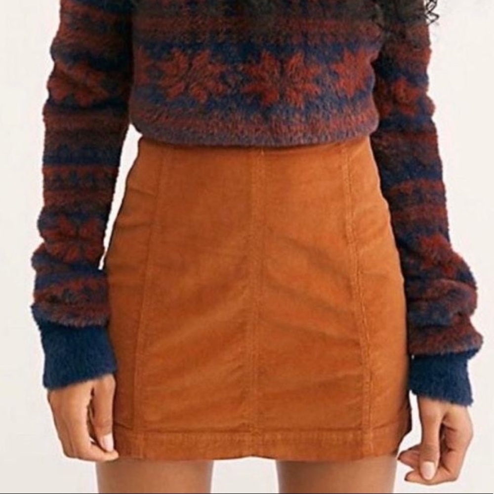 BRANDON THOMAS | Vintage Orange 100% Leather Skirt